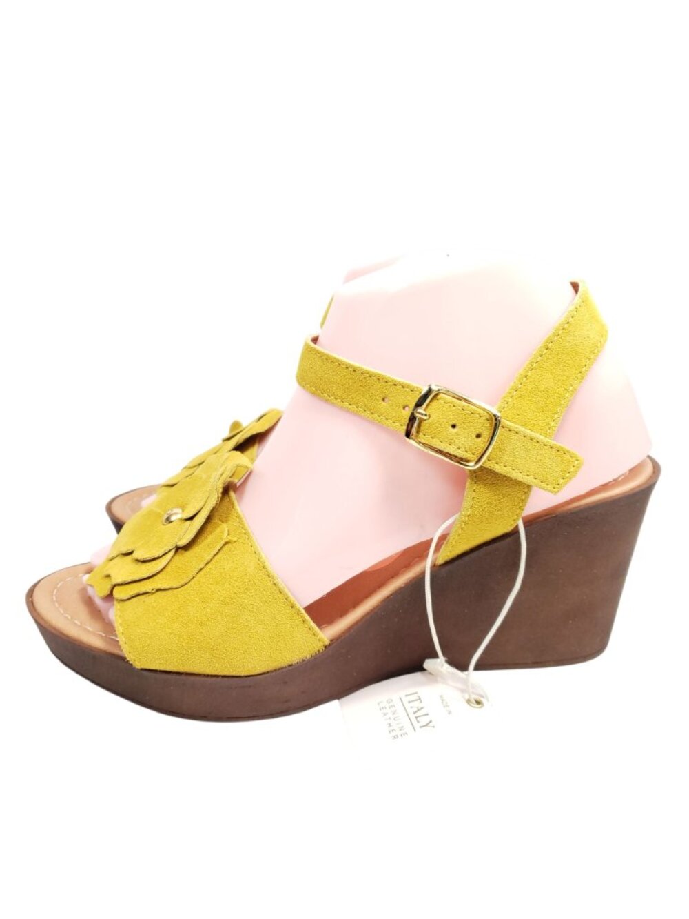 Mariella Wedge Heel Sandals Women's 7 Gold Faux Suede Leather - Picture 5 of 8